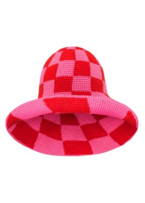Brunna.co Shilo Checkered Crochet Hat In Red & Pink