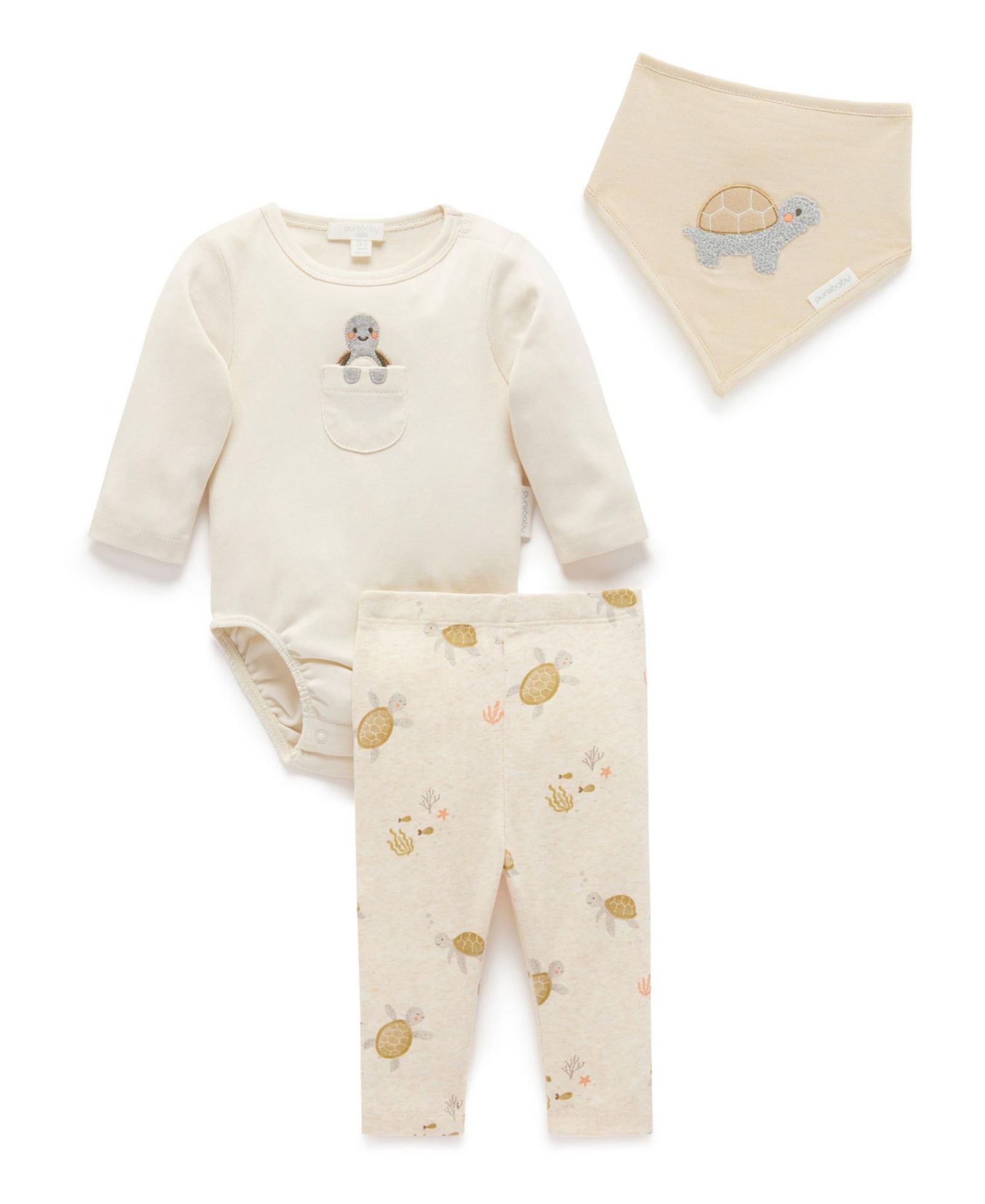 Подарочный набор Purebaby: боди, леггинсы и нагрудник, 3 предмета