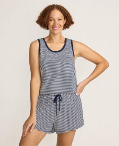 Lands' End Women's Cooling 3 Piece Pajama Set - Robe Tank and Shorts