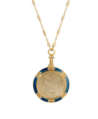 2028 Blue Enamel Crystal Round Zodiac Necklace