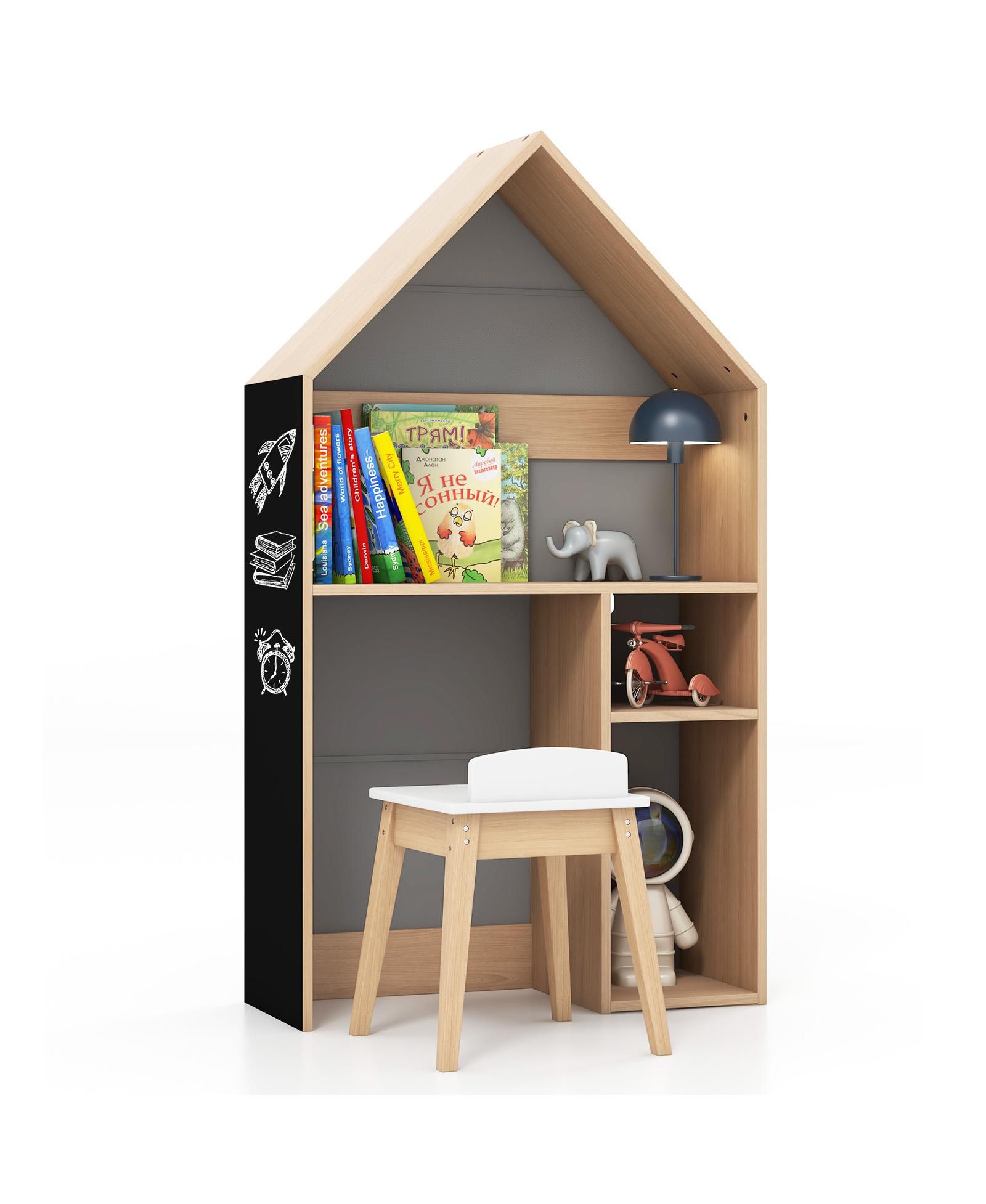 GOUUN Kids House-Shaped Table and Chair Set with Blackboard Storage