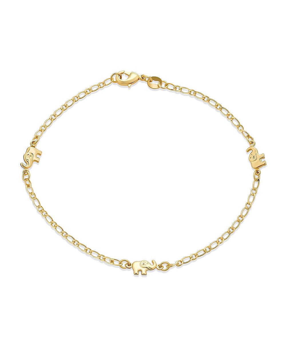 Браслет-анклет Bling Jewelry Three Multi Charm Lucky Elephant Gold Plated