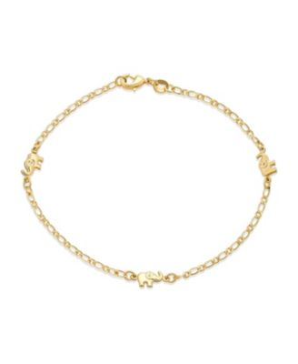 Браслет-анклет Bling Jewelry Three Multi Charm Lucky Elephant Gold Plated