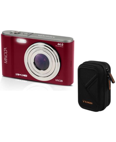Цифровая камера Minolta MND20 44 MP 2.7K Ultra HD (красная) с чехлом Slinger