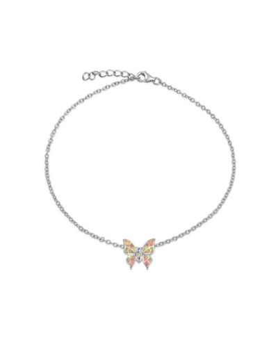 Браслет на ногу Bling Jewelry Summer Garden Opalescent Butterfly Pink Opal с подвеской из стерлингового серебра.925