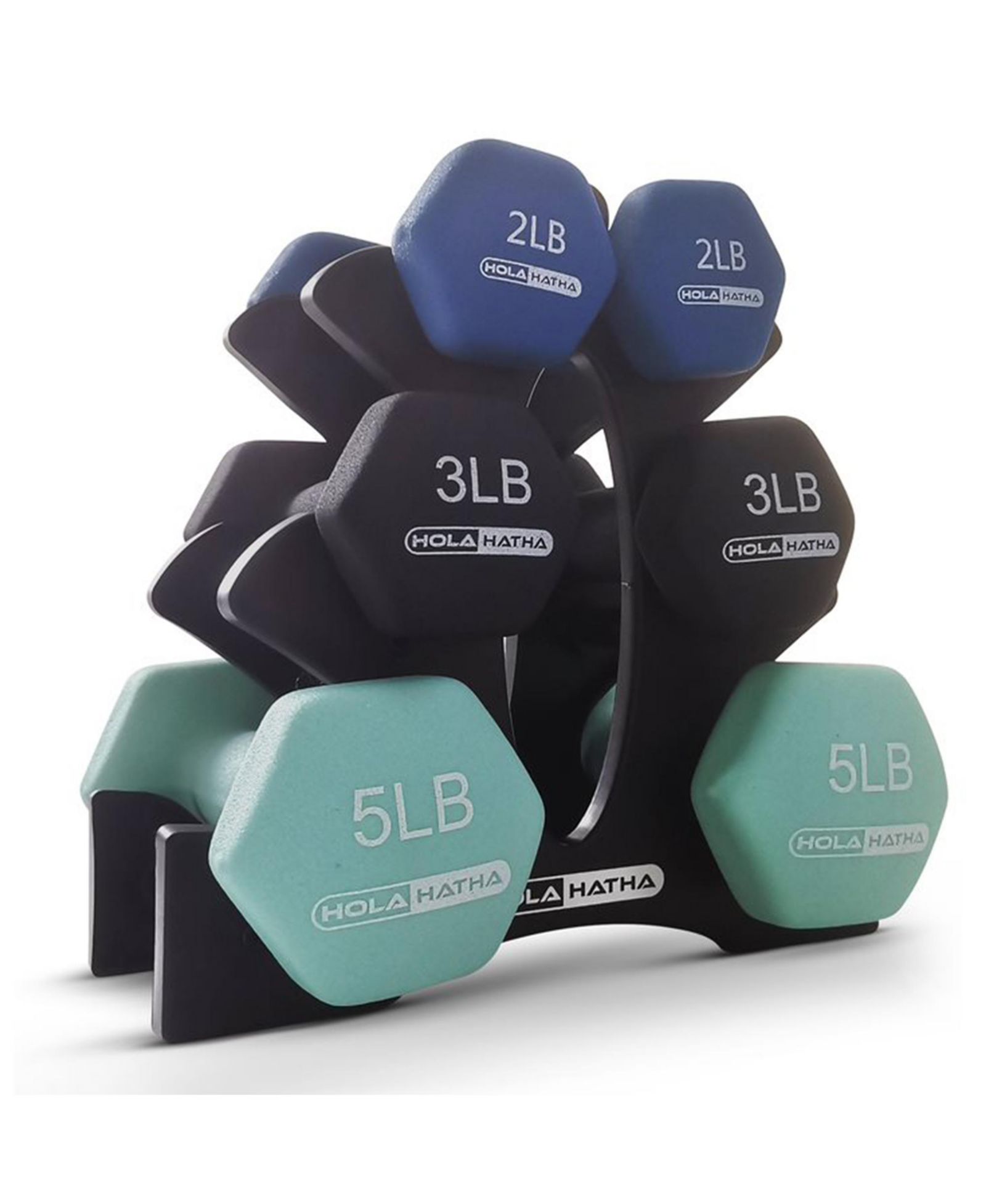 HolaHatha набор гантелей Neoprene 2, 3 и 5 Pound с подставкой