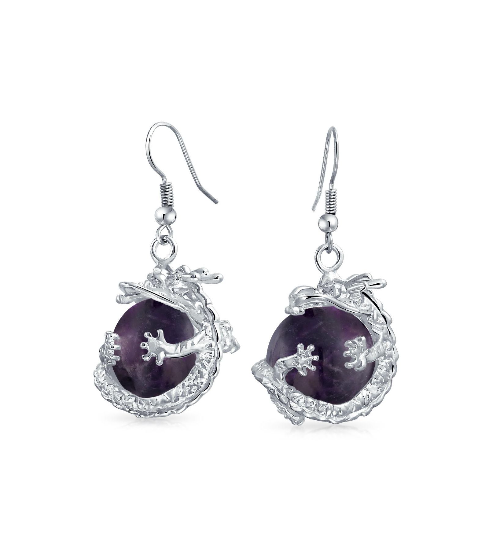 Серьги Bling Jewelry с фиолетовым аметистом и драконом, родированное серебро