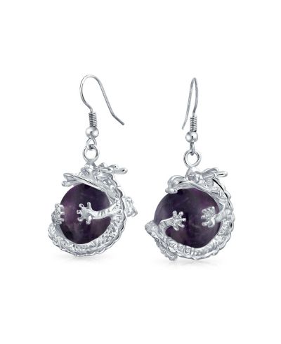 Серьги Bling Jewelry с фиолетовым аметистом и драконом, родированное серебро