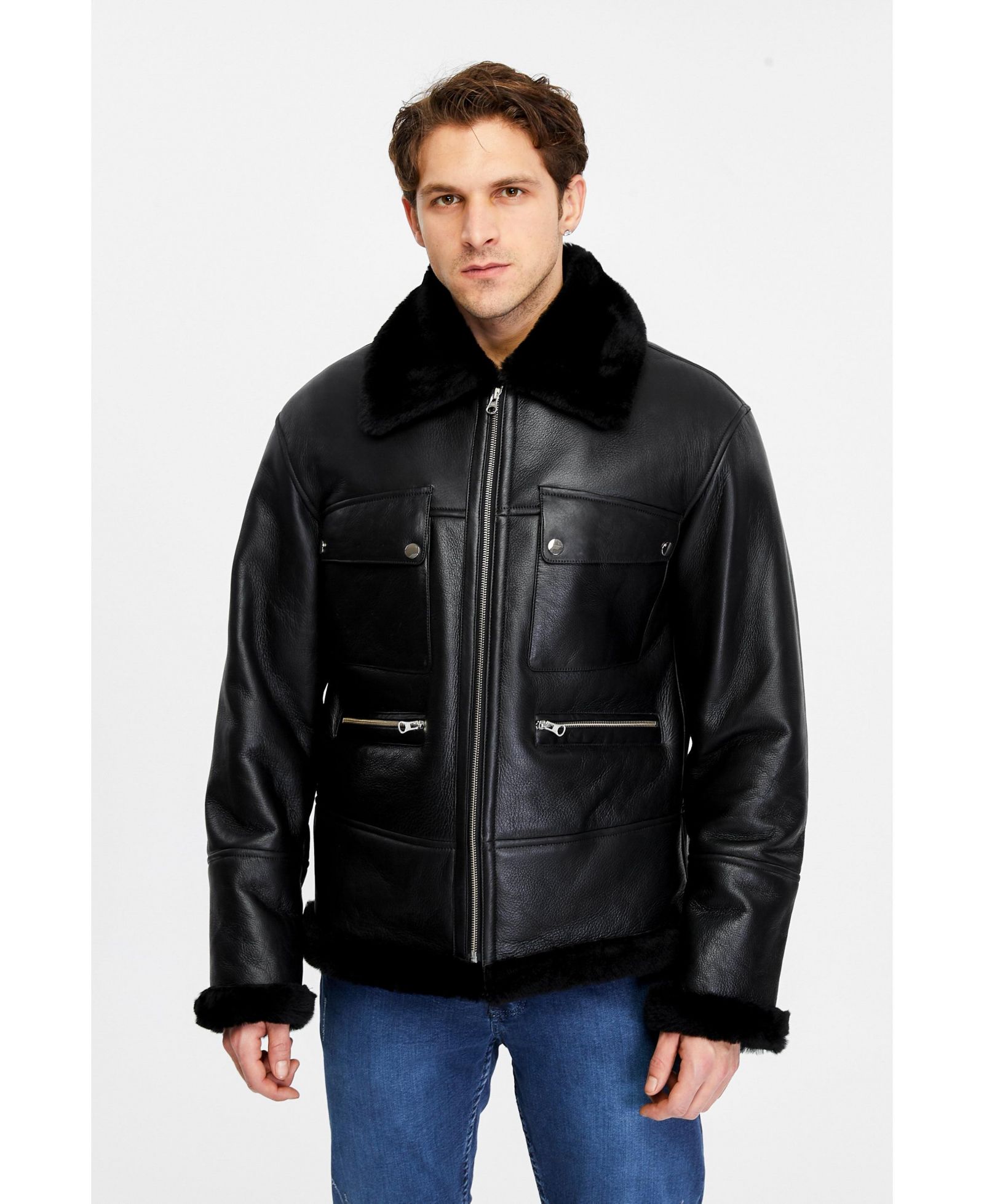 Furniq UK Men's Albert Shearling Bomber Jacket