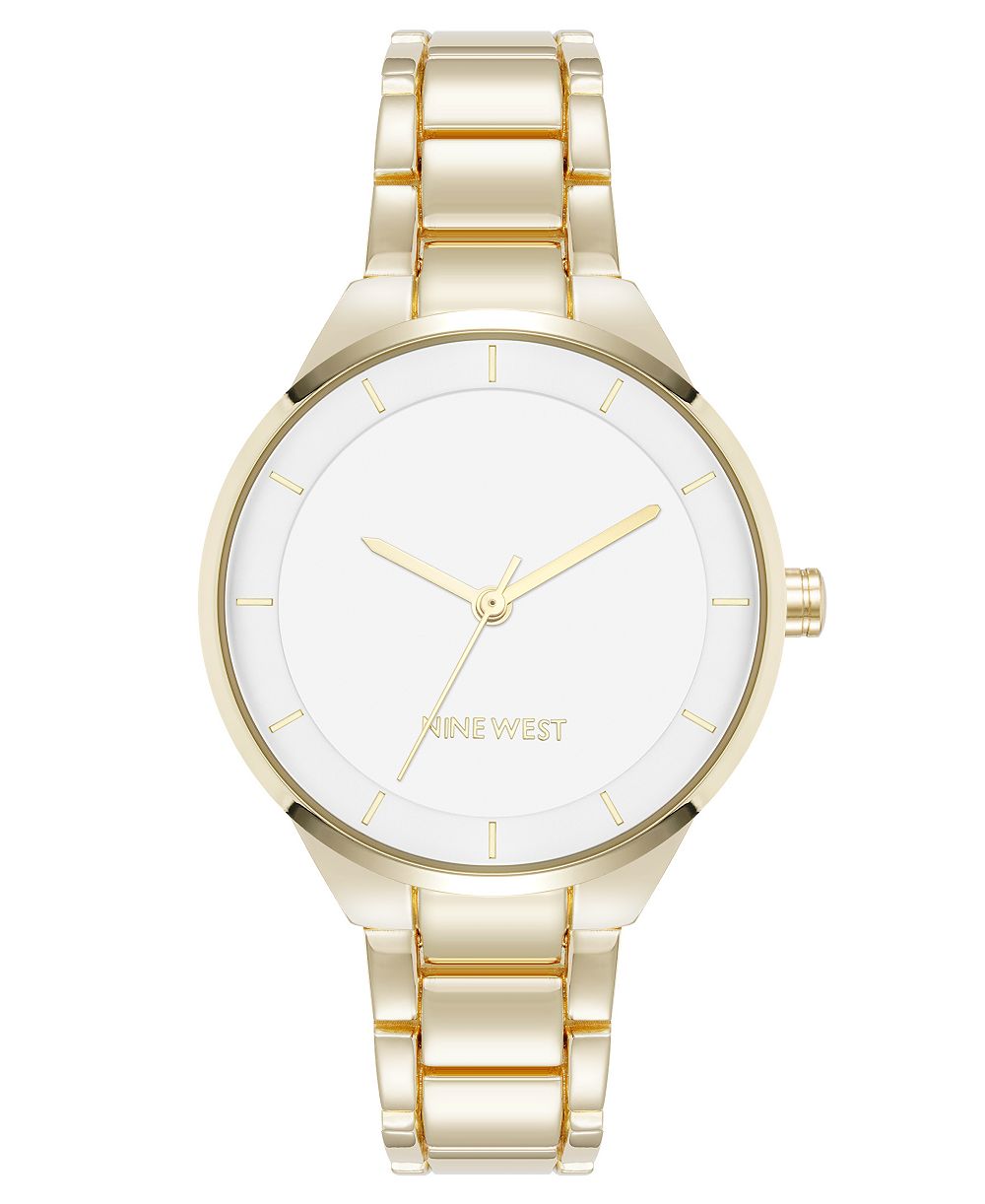 Женские часы Nine West Quartz White and Gold-Tone Metal Alloy, 34mm