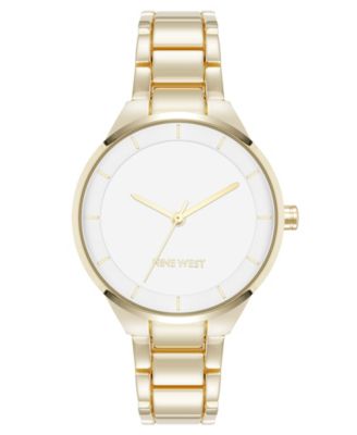 Nine West Women's Quartz White and Gold-Tone Metal Alloy Watch, 34mm