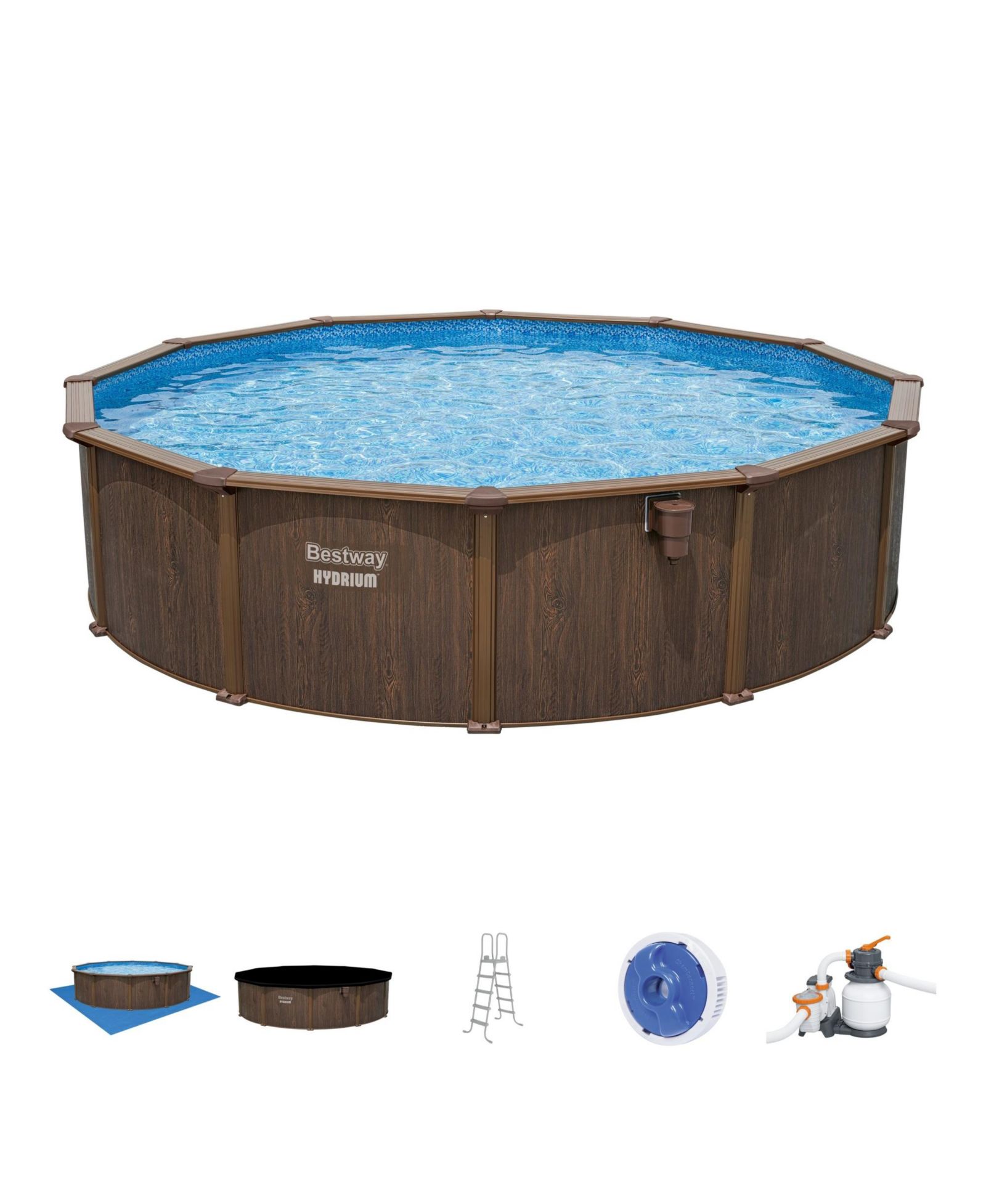 Набор для наземного бассейна Bestway Hydrium 18' x 52" Round Steel Wall, коричневый