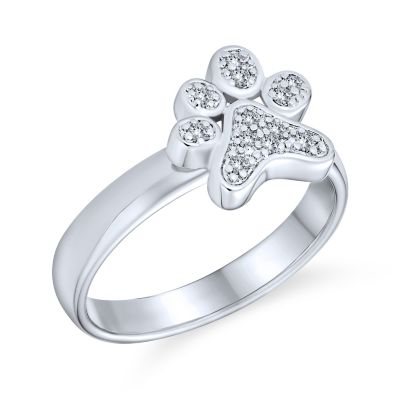 Bling Jewelry Кольцо с отпечатком лапы собаки, CZ Pave, серебристое покрытие