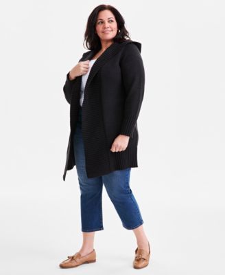 Style & Co Plus Size Hooded Open-Front Cardigan Sweater, Macy's Exclusive