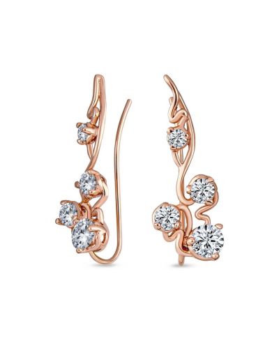 Bling Jewelry Trendy Swirl Cartilage Climber Earrings CZ Rose Gold Plated Sterling Silver