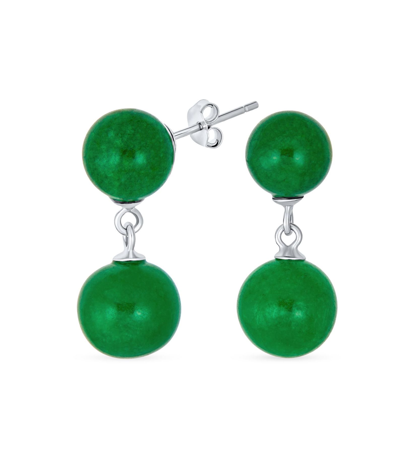 Серьги Bling Jewelry Classic Simple Dangle Double Round Natural Jade.925 Sterling