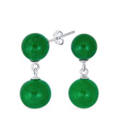 Серьги Bling Jewelry Classic Simple Dangle Double Round Natural Jade.925 Sterling
