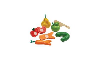 Plantoys Wonky Fruits and Vegetables Sliceable 6-Piece Set, Ages 12-24 Months