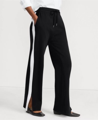 Lands' End Women's Sport Knit High Rise Relaxed Straight Leg Side Stripe Pants