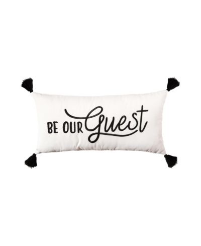 Decorative "Be Our Guest" Cursive Script Embroidered Accent Pillow, 12" x 24" w/ Black Tassels