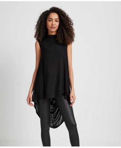 Marcella Women's Ines Sleeveless High-Neck Sheer Jersey Draped-Back Tunic