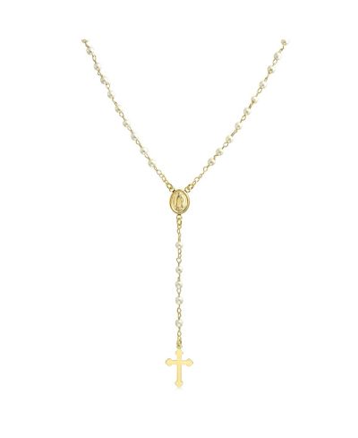Ожерелье-розарий Bling Jewelry с белым имитацией жемчуга и позолоченным латунью