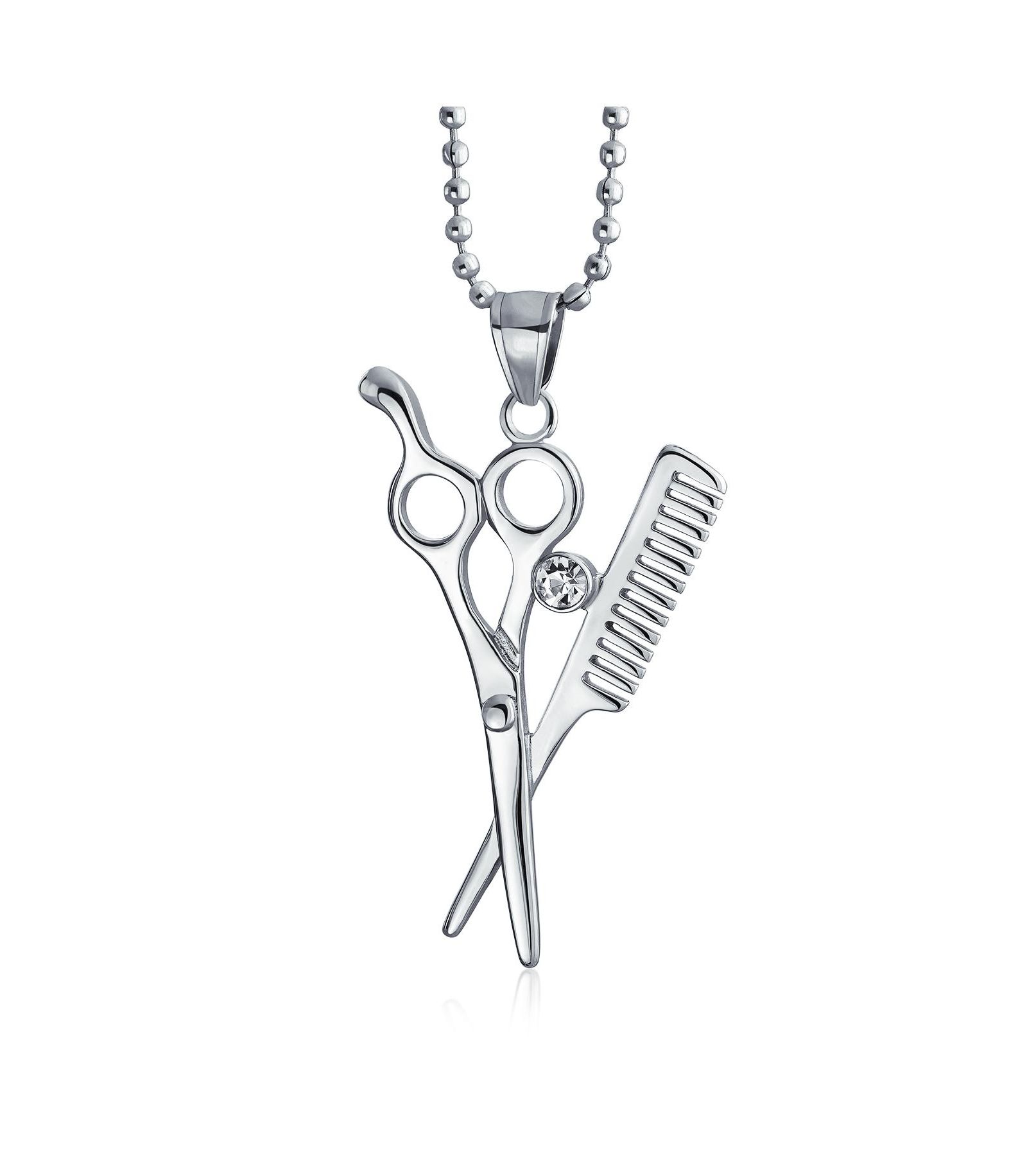 Подвеска-кулон Bling Jewelry Whimsical Scissors Comb с кристаллами и цепью из нержавеющей стали