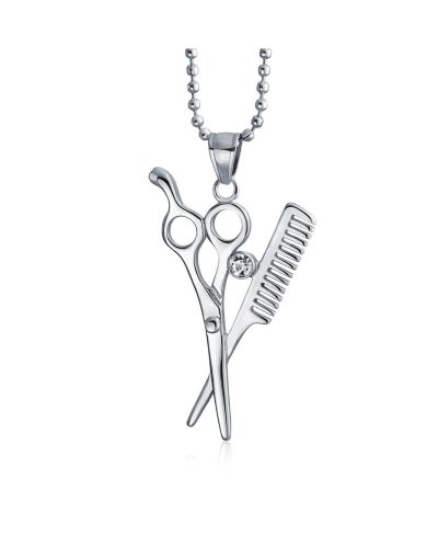 Подвеска-кулон Bling Jewelry Whimsical Scissors Comb с кристаллами и цепью из нержавеющей стали