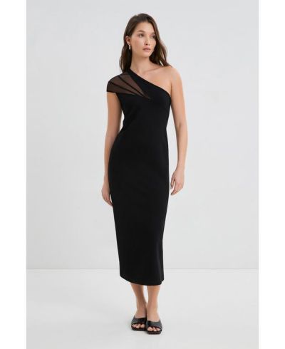 Marcella Women's Kiran Fitted One-Shoulder Mesh Asymmetric Midi Dress