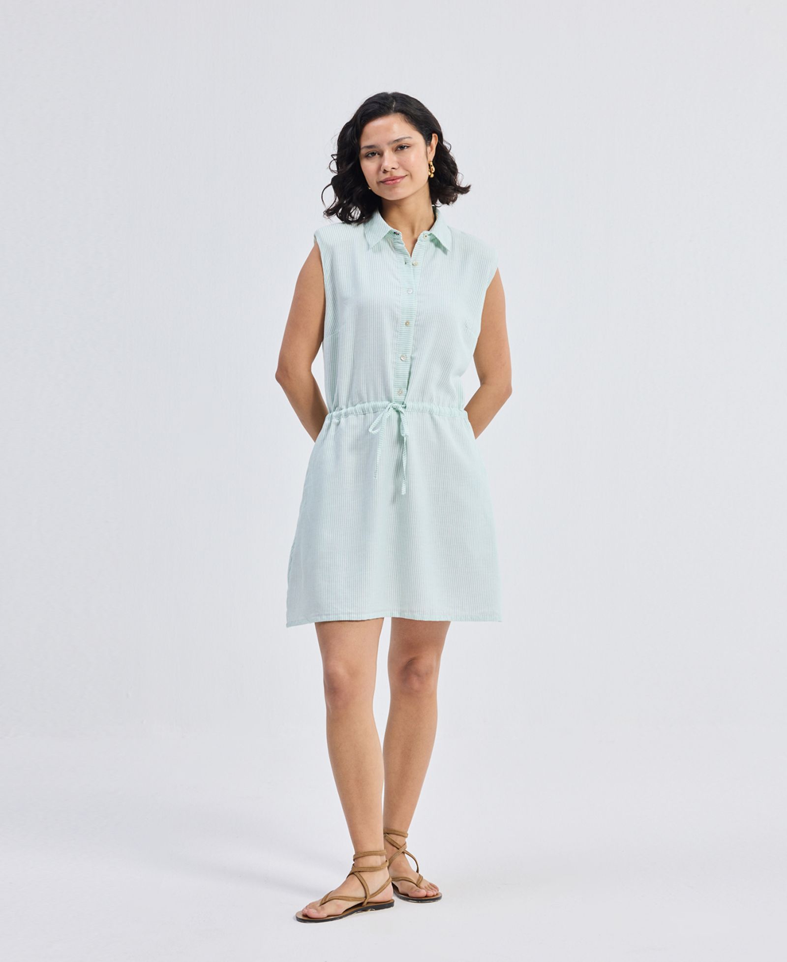 Reistor Women's Drawstring Shirt Dress in Stripes
