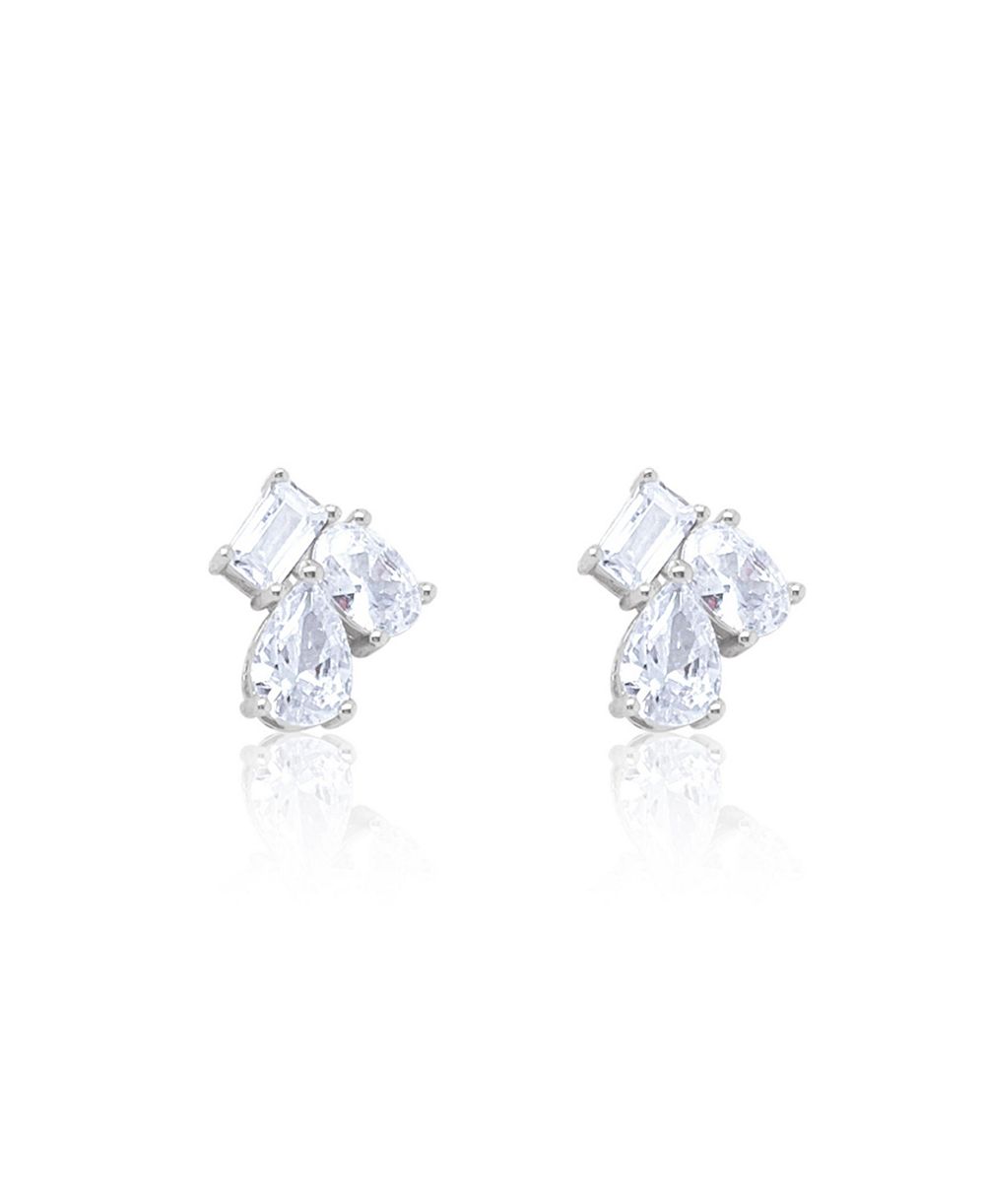 Multi Shape Studs Emerald Oval and Pear Shape Cubic Zirconia Moi et Toi Style Etoielle