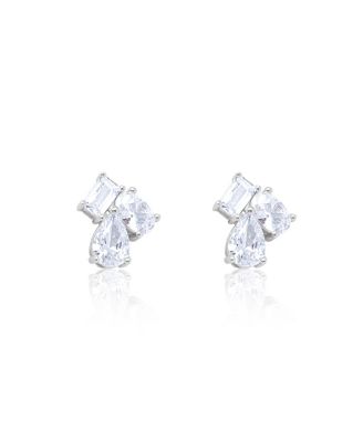 Multi Shape Studs Emerald Oval and Pear Shape Cubic Zirconia Moi et Toi Style Etoielle