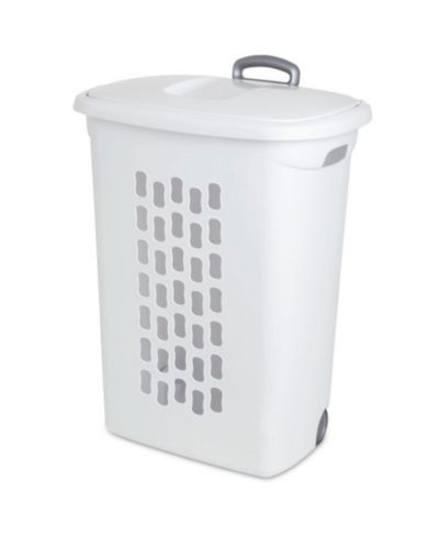 Sterilite White Laundry Hamper With Lift-Top, Wheels, And Pull Handle, 6 Pack