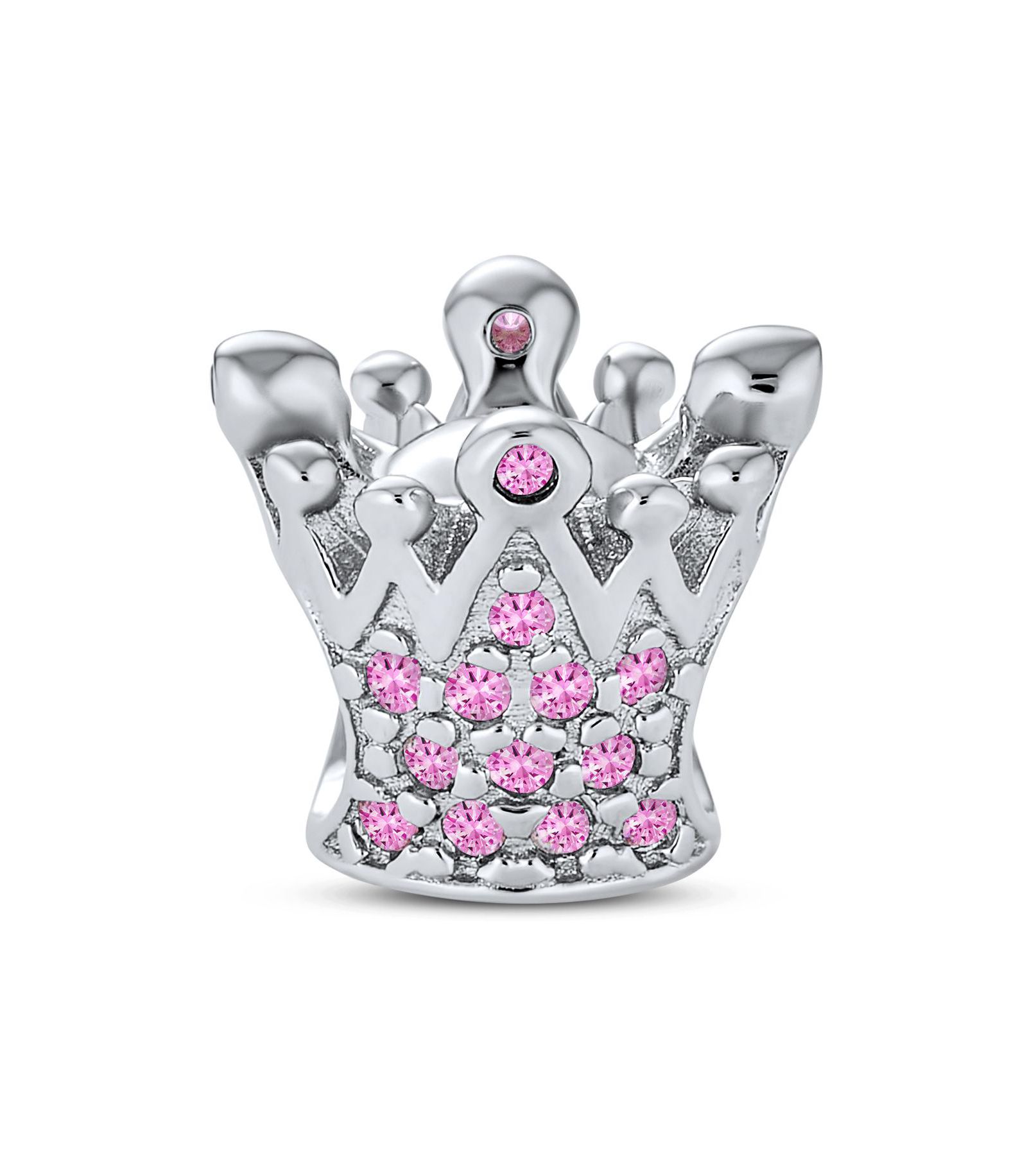Bling Jewelry Шаرم Sterling Silver Princess Queen Crown Royalty Pink Fuchsia Crystal Bead
