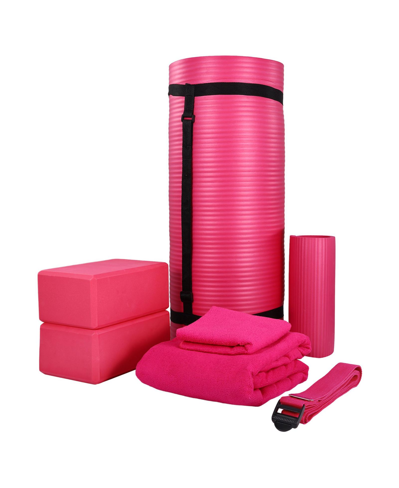 BalanceFrom Fitness 7 Piece Yoga Set with Mat, Stretch Strap, and Knee Pad, Pink
