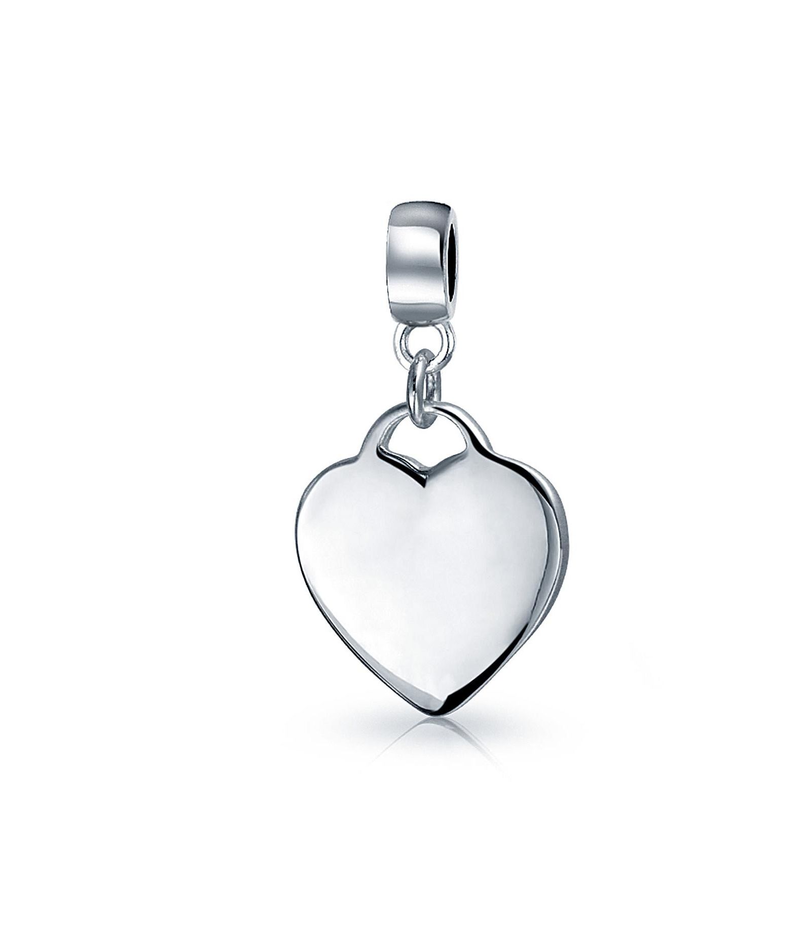 Bling Jewelry .925 Sterling Silver Initial Alphabet A-Z Monogram Heart Shape Tag Dangle Charm Bead for Bracelet