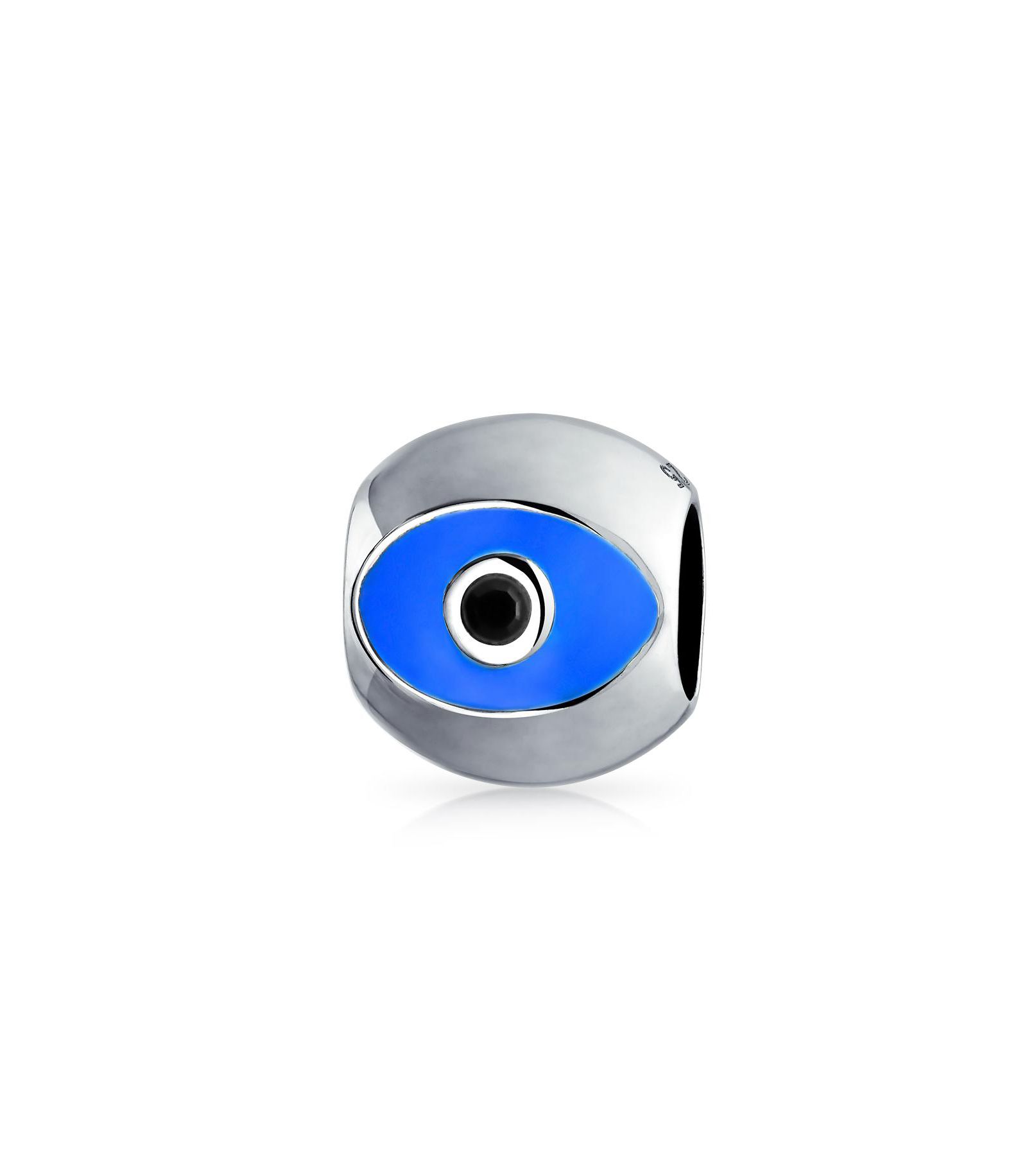 Bling Jewelry Blue Evil Eye Spacer Core Charm Bead for Bracelet .925 Sterling Silver