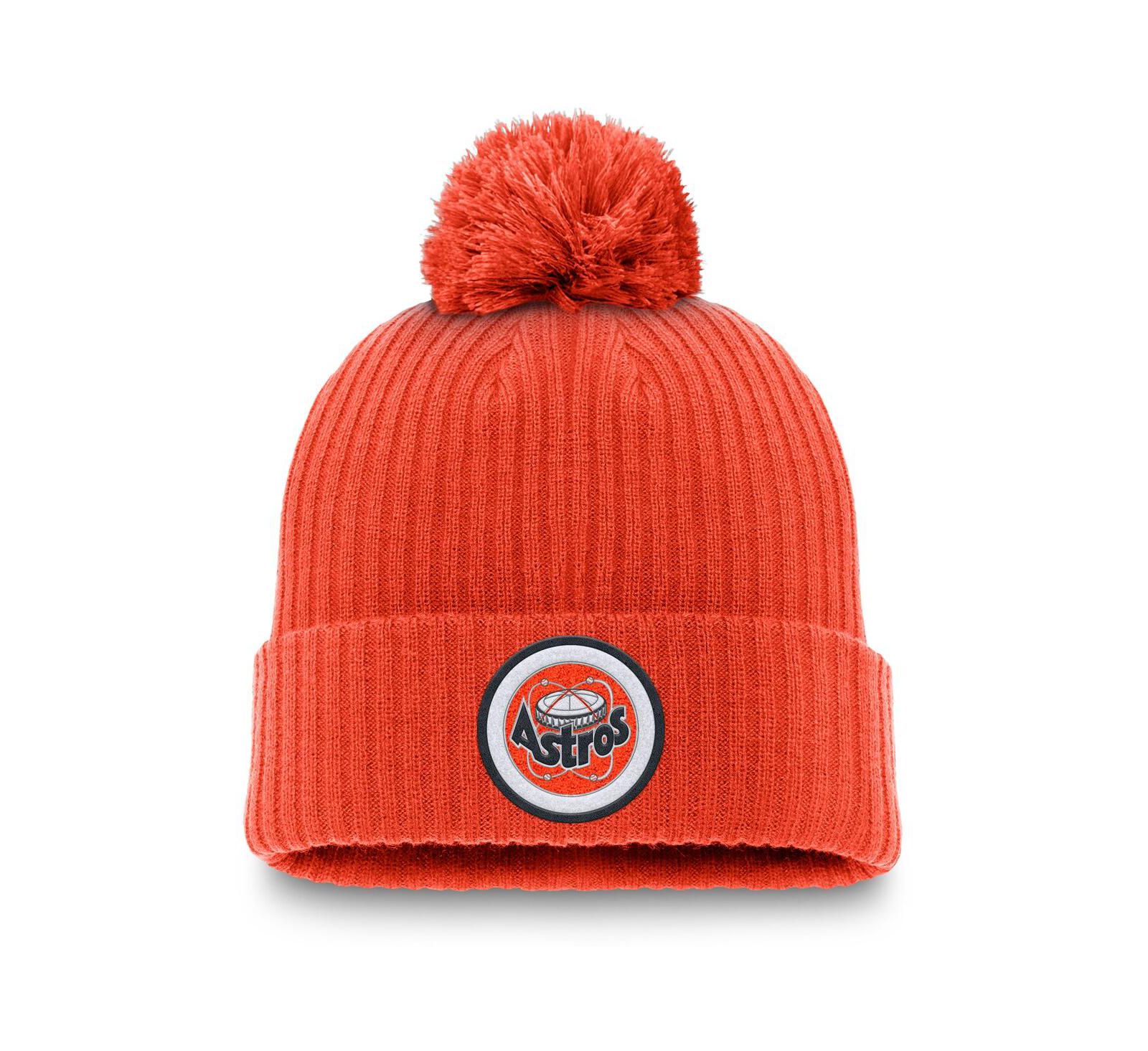 Nike Men's Orange Houston Astros Cooperstown Collection Patch Cuffed with Pom Knit Hat