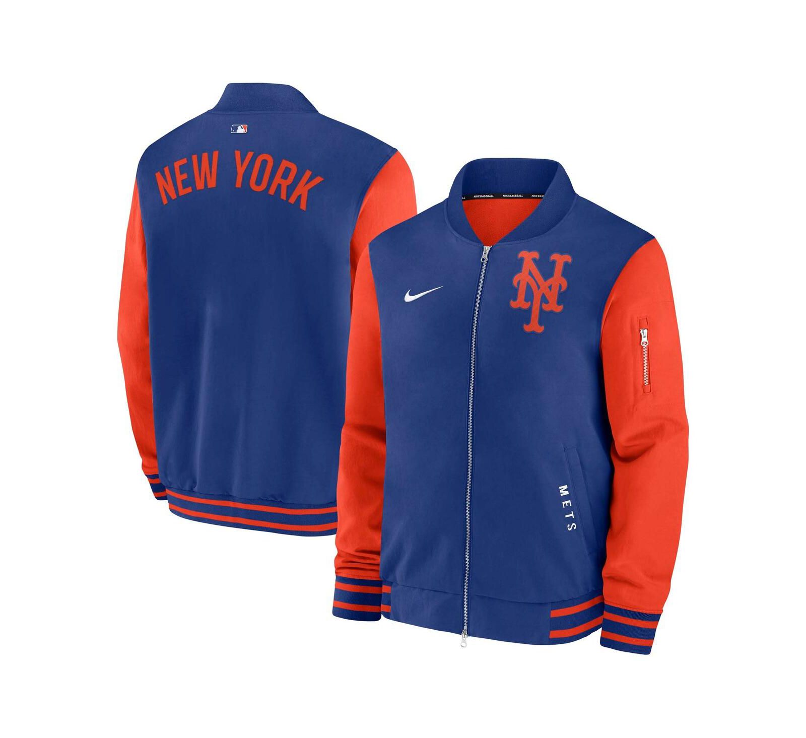Nike Men's Royal/Orange New York Mets Authentic Collection Dugout Full-Zip Bomber Jacket