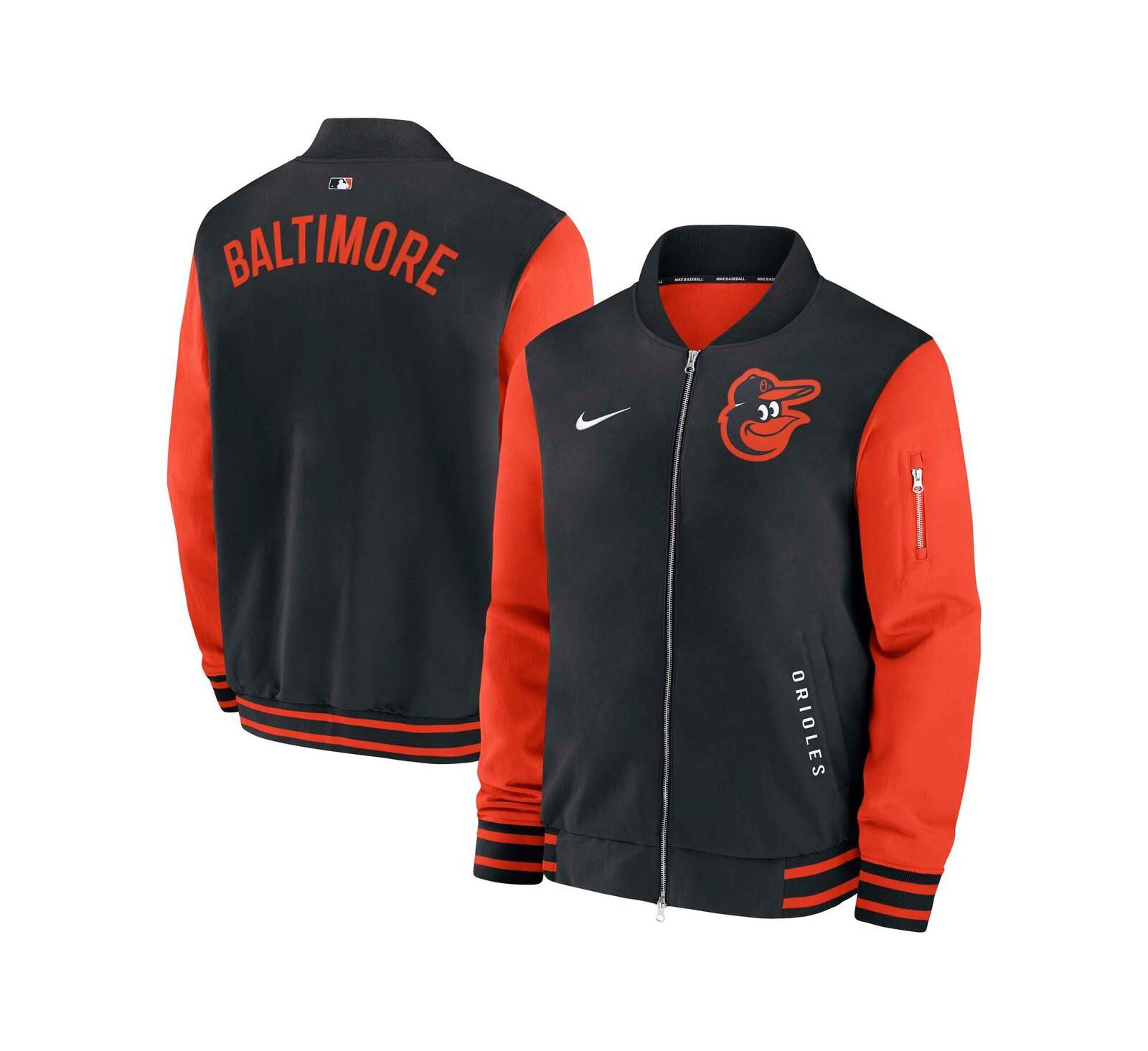 Nike Men's Black/Orange Baltimore Orioles Authentic Collection Dugout Full-Zip Bomber Jacket