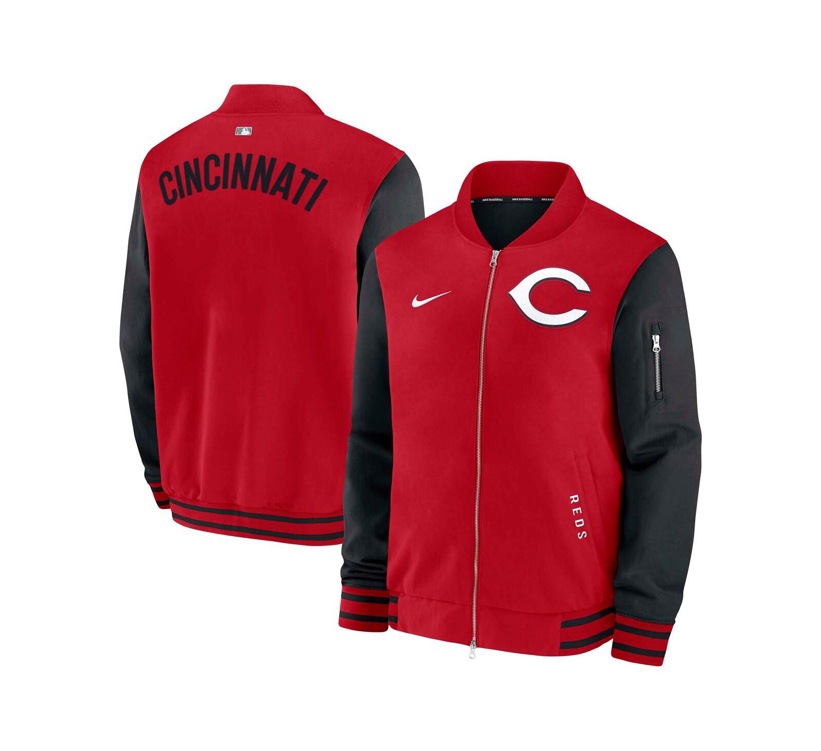 Nike Men's Red/Black Cincinnati Reds Authentic Collection Dugout Full-Zip Bomber Jacket