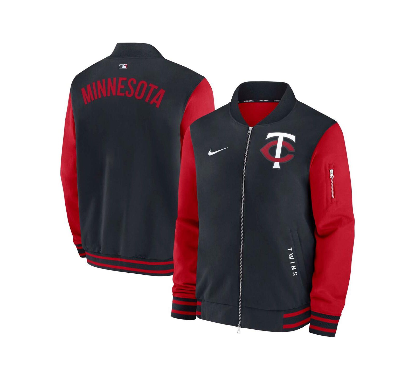 Nike Men's Navy/Red Minnesota Twins Authentic Collection Dugout Full-Zip Bomber Jacket