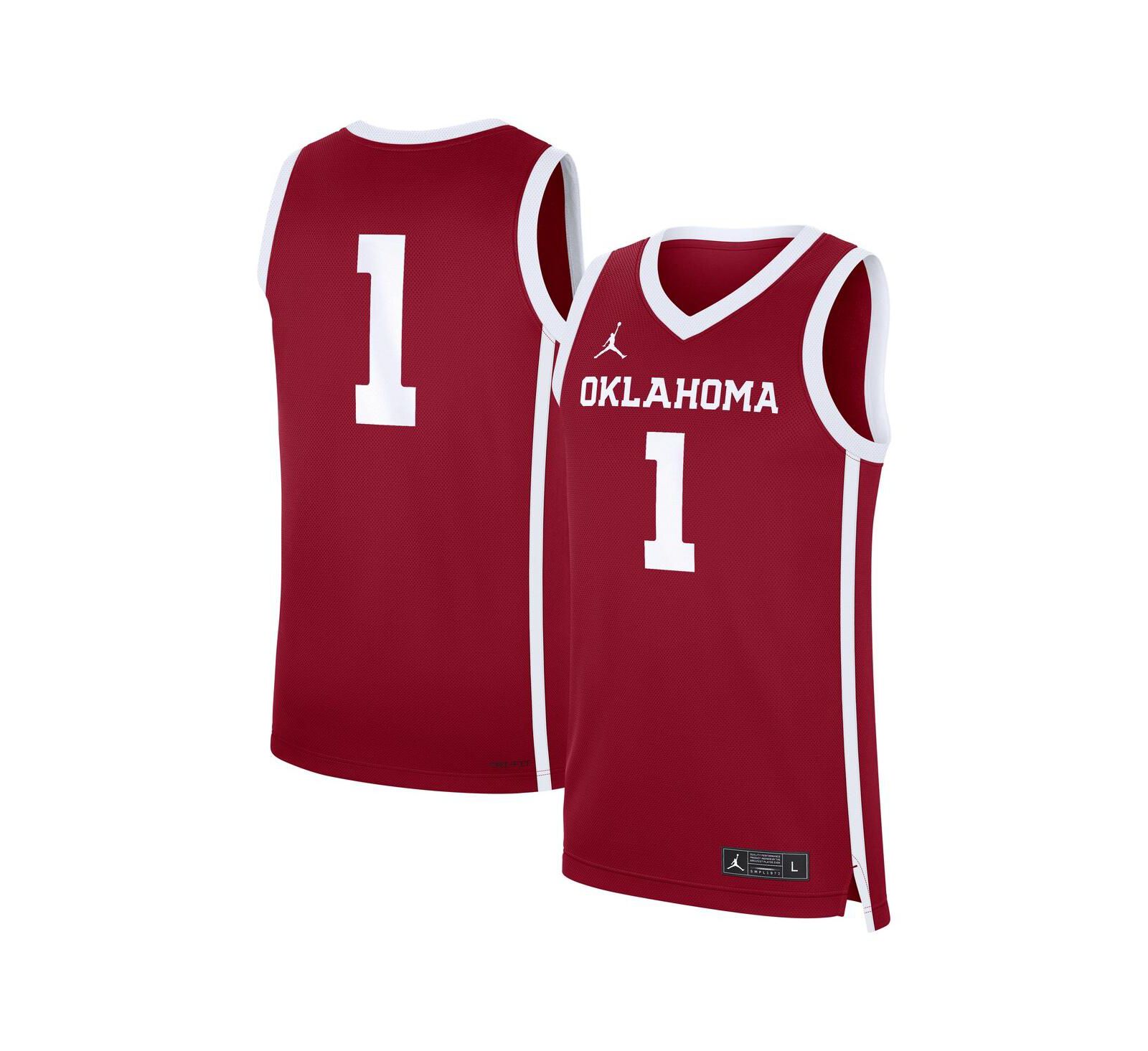 Jordan Мужская баскетбольная джерси-реплика Oklahoma Sooners 1 Road цвета Crimson