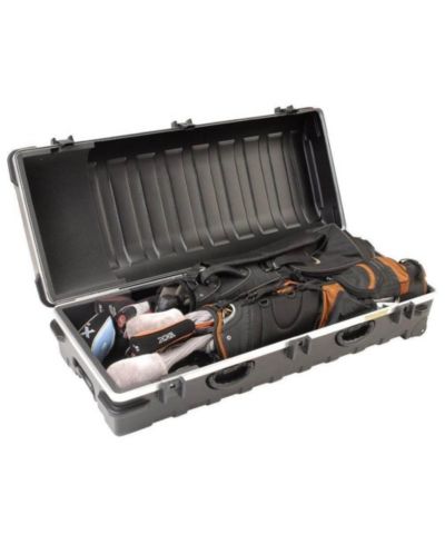 SKB Cases Double ATA Standard Hard Plastic Exterior Golf Bag Travel Case with Wheels, Black (2 Pack)