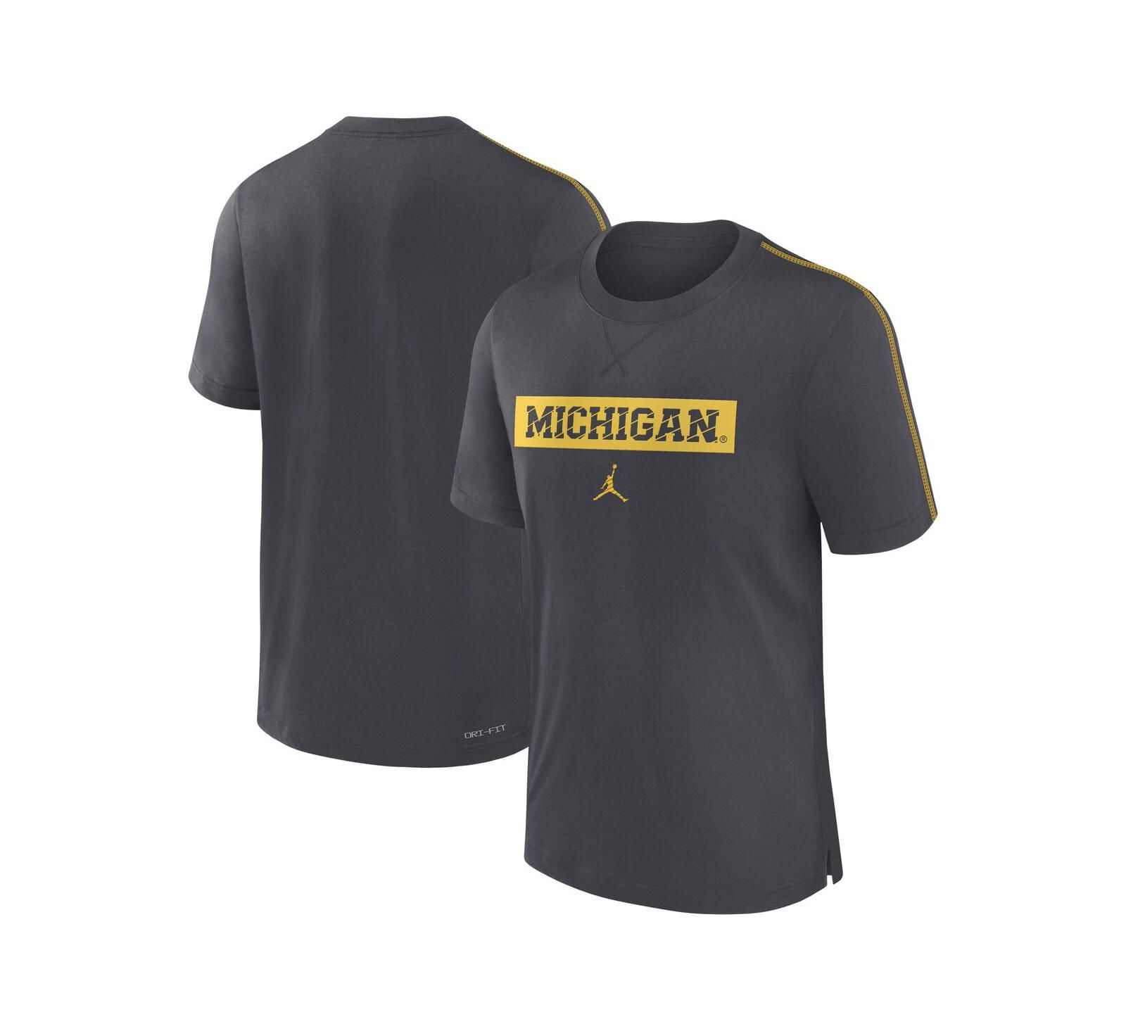 Jordan Мужская антрацитовая футболка Michigan Wolverines 2024 Sideline Player Performance Tri-Blend
