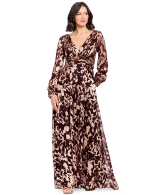 Платье Betsy & Adam Petite V-Neck Long-Sleeve A-Line Gown