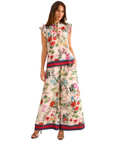 Женский топ Vince Camuto Satin Floral-Print Ruffled Sleeve