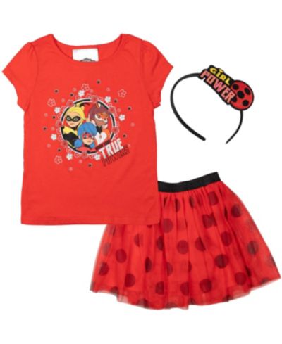 Комплект из 3 предметов Miraculous Ladybug Rena Rouge Queen Bee: футболка, юбка и атласная повязка на голову
