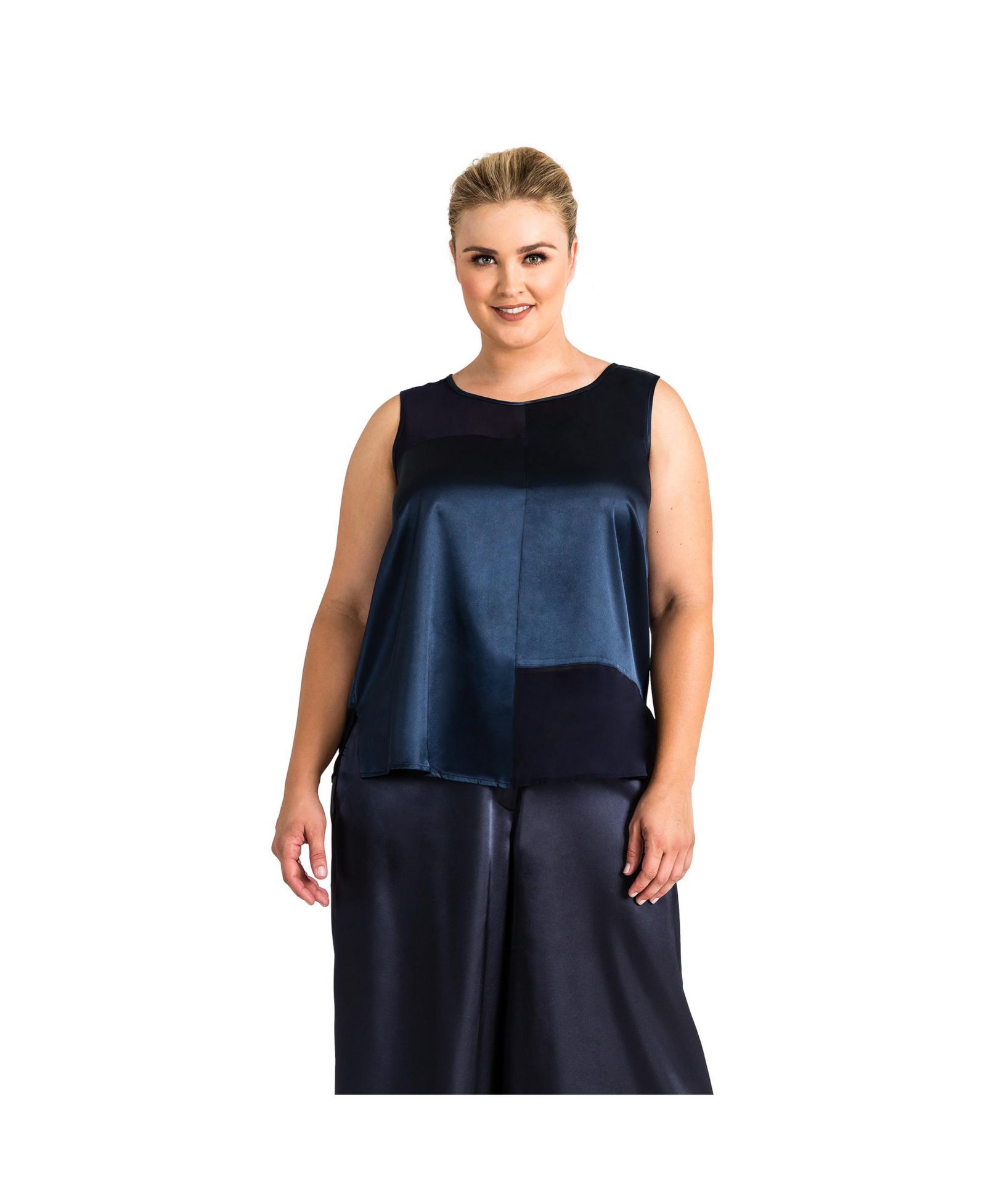Standards & Practices Plus Size Sateen and Chiffon Sleeveless Shirt