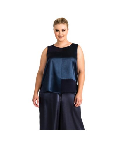 Standards & Practices Plus Size Sateen and Chiffon Sleeveless Shirt